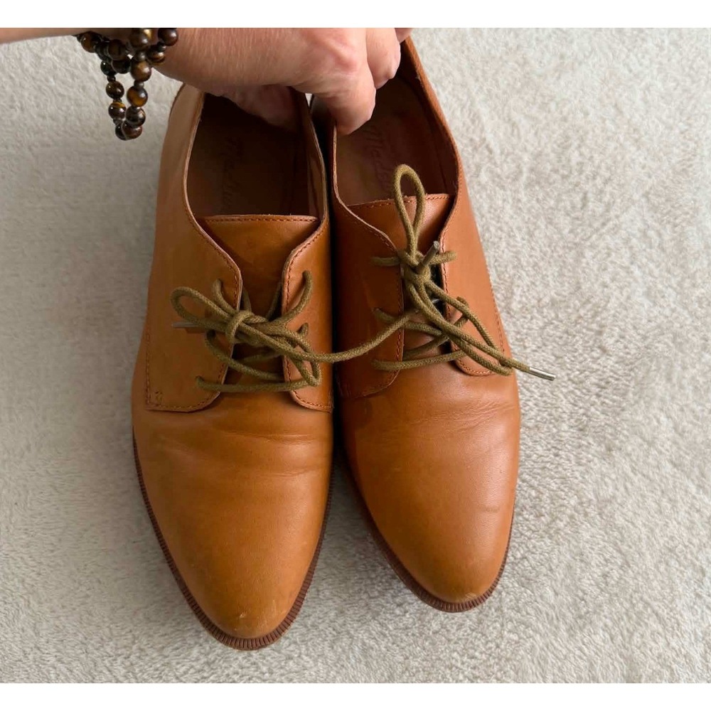 Madewell Womens 7 Tan Leather Oxfords Lace Up Almond Toe Flat Shoes